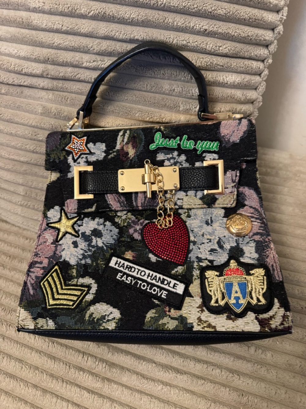 Embellished Floral Patchwork Top-Handle Aldo Bag